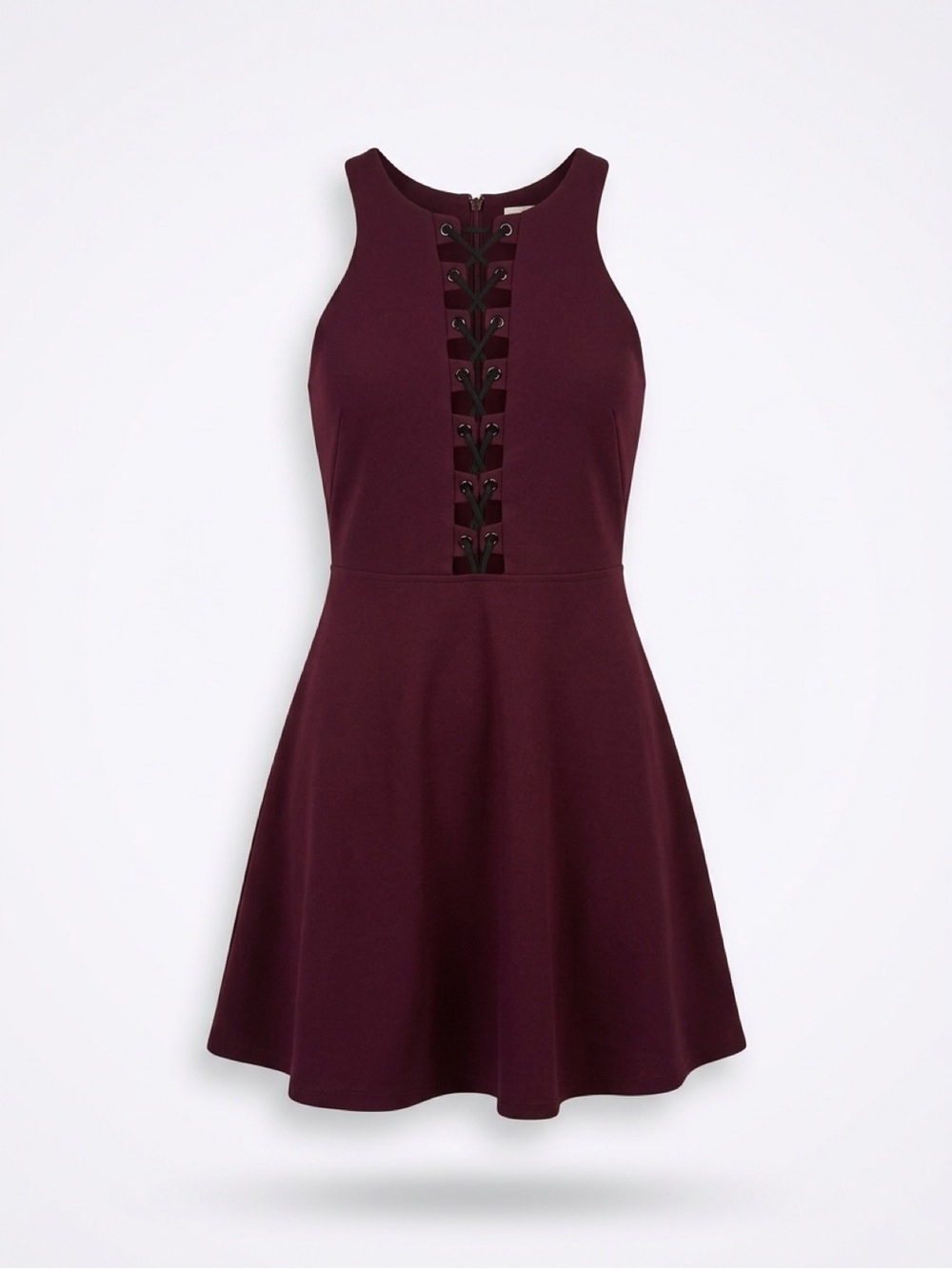 silence + noise Sleeveless Lace-Up Fit & Flare Dress in Burgundy